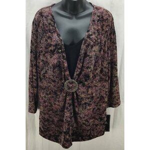 J.T.B Plus Size Top 2X Black Purple 3/4 Sleeve New